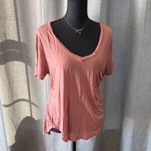 Paper + Tee V-Neck Short Sleeve Top - Rose